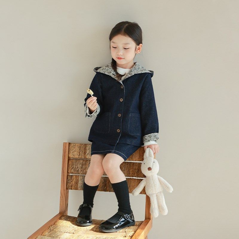 utouto大耳象女童连帽牛仔外套&半裙2024春季新款儿童套装