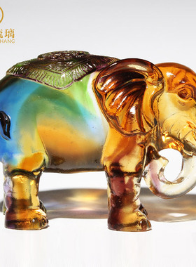 招财大象摆件一对客厅水晶摆件琉璃玻璃工艺品公司开业乔迁礼物