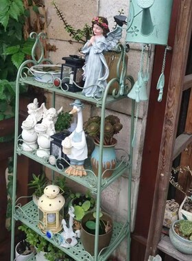 SHANGPIN 欧式做旧铁艺4层小花架庭院阳台装饰置物架