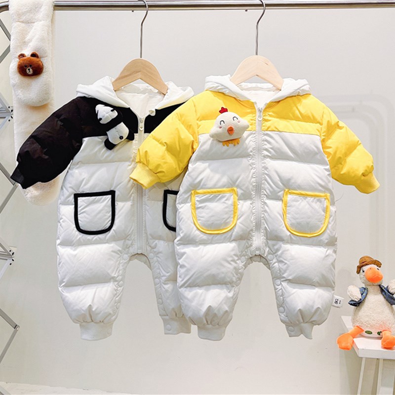 婴儿夹棉哈衣宝宝加绒加厚连体衣新生儿童外出爬服羽绒棉衣服冬季