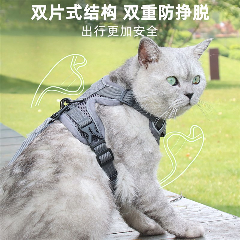缅因猫牵引绳防挣脱外出专用背心式遛猫胸背可调节透气栓猫咪绳子