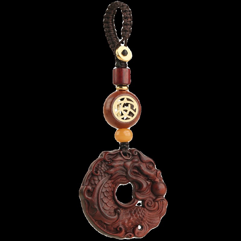 生肖龙紫檀木汽车钥匙挂件手工高档创意复古平安本命年钥匙扣饰品