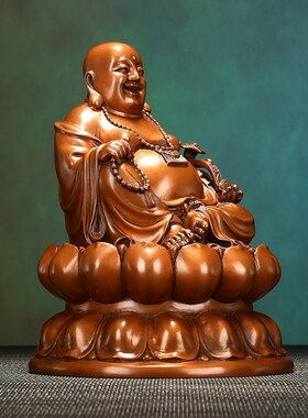 铜欣祥紫铜摆件《坐莲弥勒》家居饰品工艺品 客厅办公桌装饰品