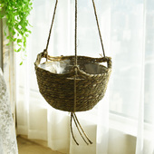 编织花篮草编装 垂吊花盆 饰客厅吊兰机制挂墙创意北欧室内悬挂式