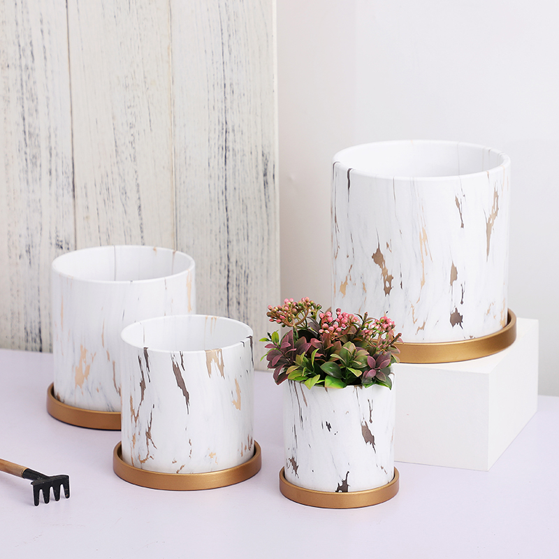 北欧网红兰花花盆陶瓷大理石圆形客厅虎皮兰多肉室内简约有洞带托