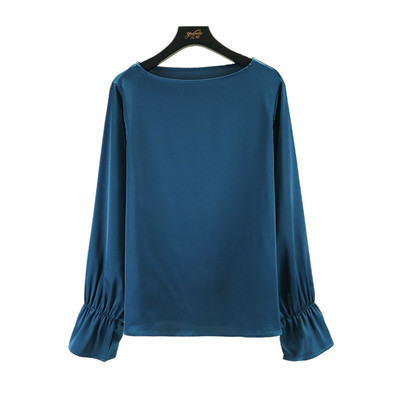 外穿真丝喇叭袖打底衫女春夏季薄款长袖内搭T恤修身百搭气质上衣