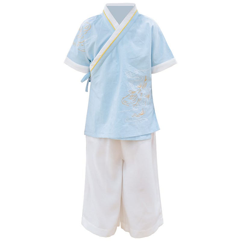汉服男童夏季中国风套装儿童古装表演服薄款短袖唐装宝宝周岁礼服