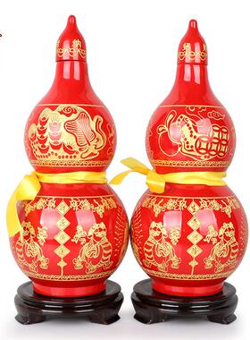 天然桃木葫芦摆件大号葫芦五帝钱挂件招财工艺品客厅办公室装饰品