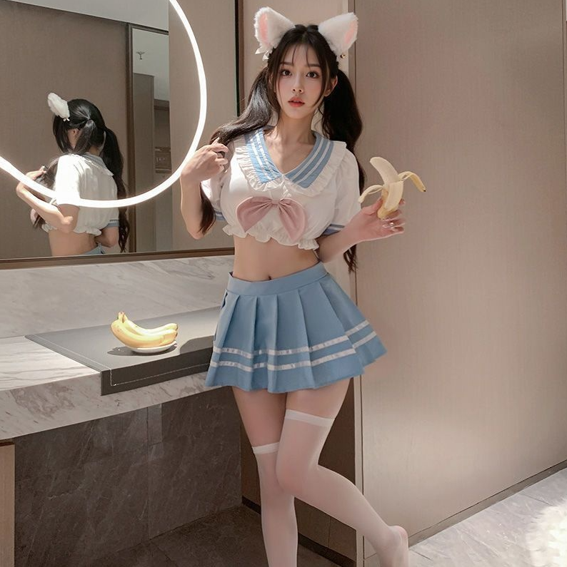 流岚星原创新款女装纯欲甜美JK制服百褶裙性感学生装气质露腰可爱
