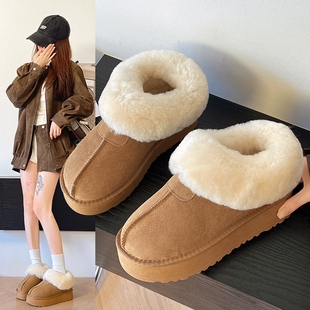 羊皮毛一体厚底雪地靴女2025新款防滑棉鞋女一脚蹬冬季雪地棉女鞋