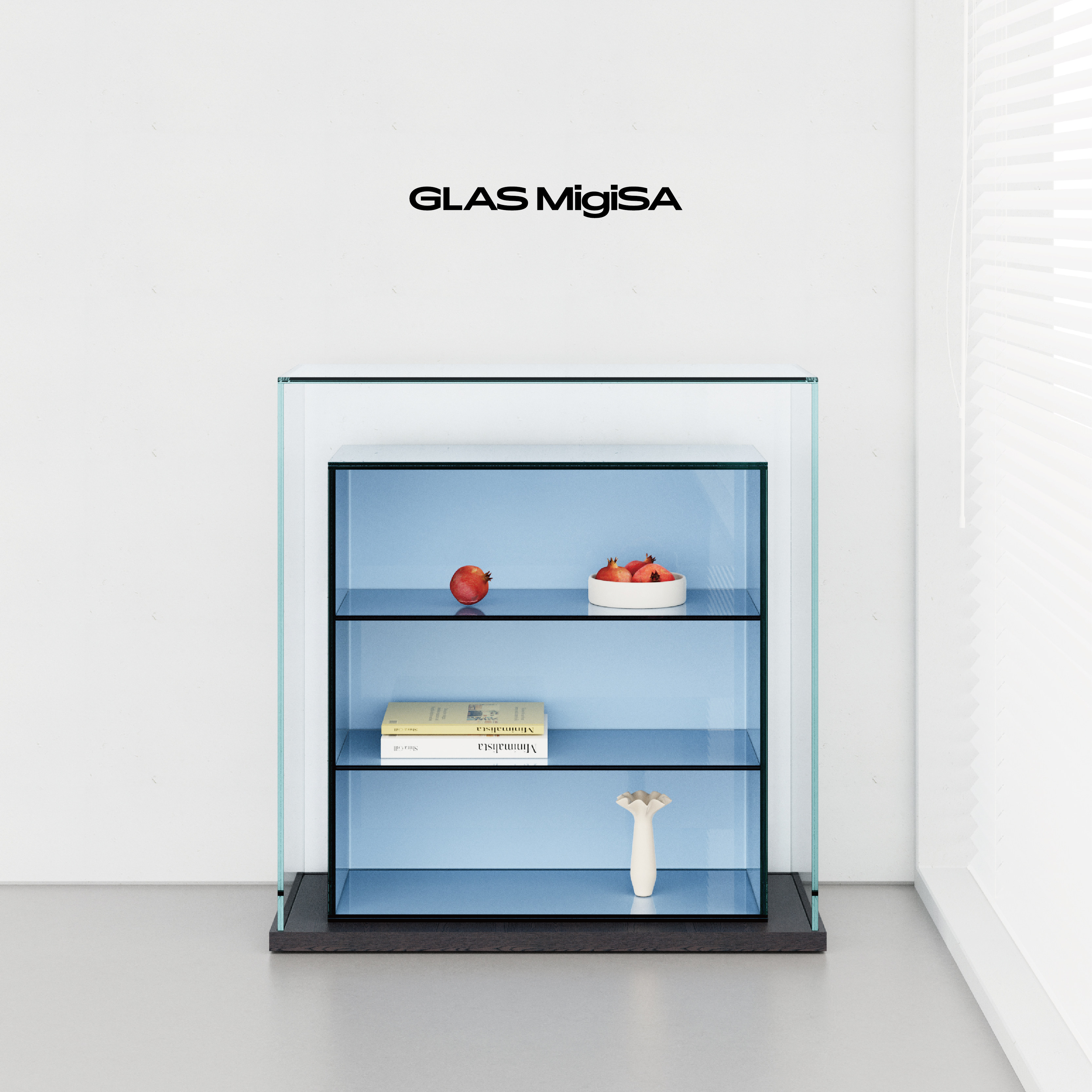 MigiSA/好天气/蓝色玻璃陈列柜包豪斯多层收纳玄关展示柜书柜酒柜