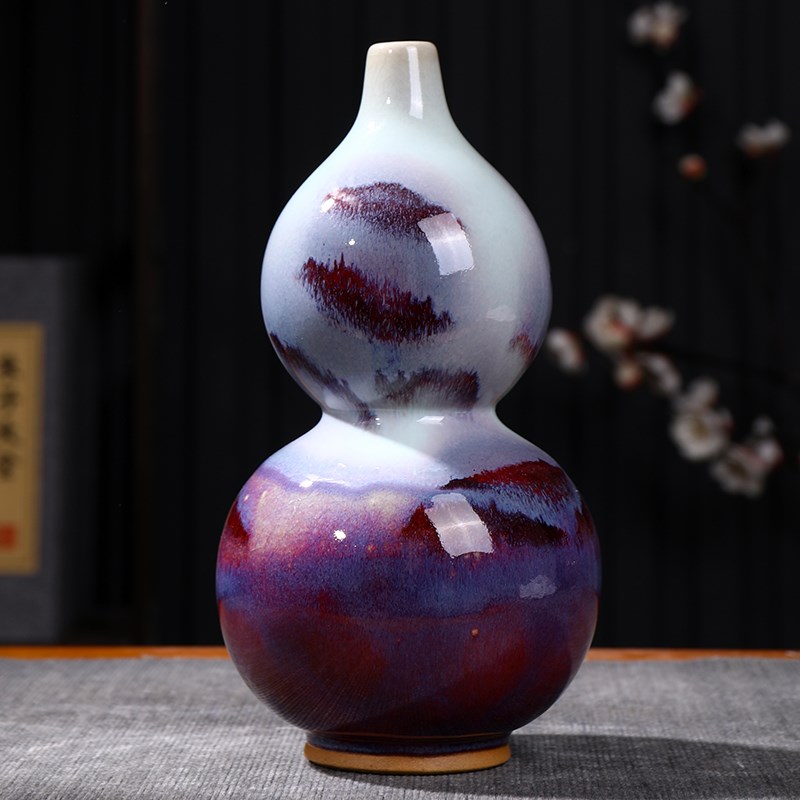 陶瓷葫芦新中式钧瓷花瓶客厅插花家居装饰品玄关博古架摆件花瓶