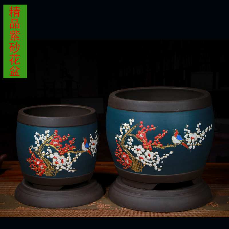 紫砂花盆精品特大号兰花盆带底座陶瓷彩绘绿植盆室内阳台君子兰盆