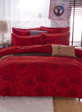 结婚喜庆大红色单件被套三件套单品磨毛被罩双人床1.8米200230
