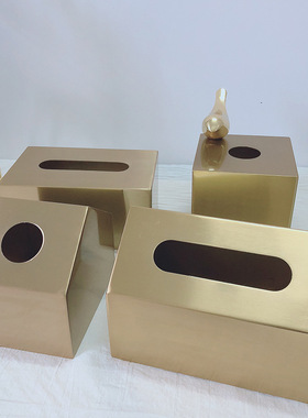 小房子形金色纸巾盒黄铜色金属抽纸盒北欧轻奢摆件客厅家用