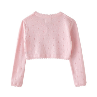 女童毛衣披肩小外套短款针织开衫春秋纯棉儿童黑色配公主裙子外搭