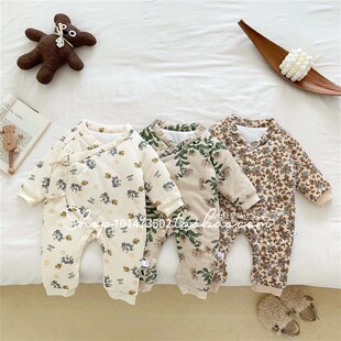 新生婴儿儿连体衣秋冬季夹棉服纯棉衣服套装宝宝棉衣幼儿冬装外出
