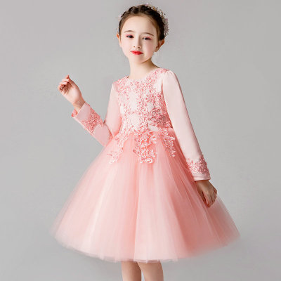 秋冬儿童白色婚纱裙公主裙女童蓬蓬连衣裙加绒加厚表演出礼服裙子