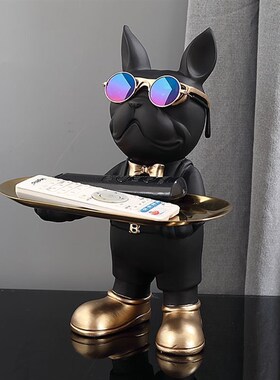 轻奢法斗狗摆件玄关钥匙收纳托盘桌面坚果盘子家居装饰品乔迁礼品