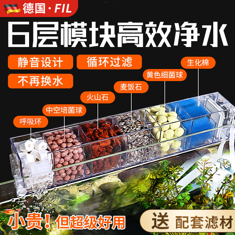 2025新款鱼缸龟缸过滤器三合一制氧滴流盒循环净水瀑布壁挂过滤盒