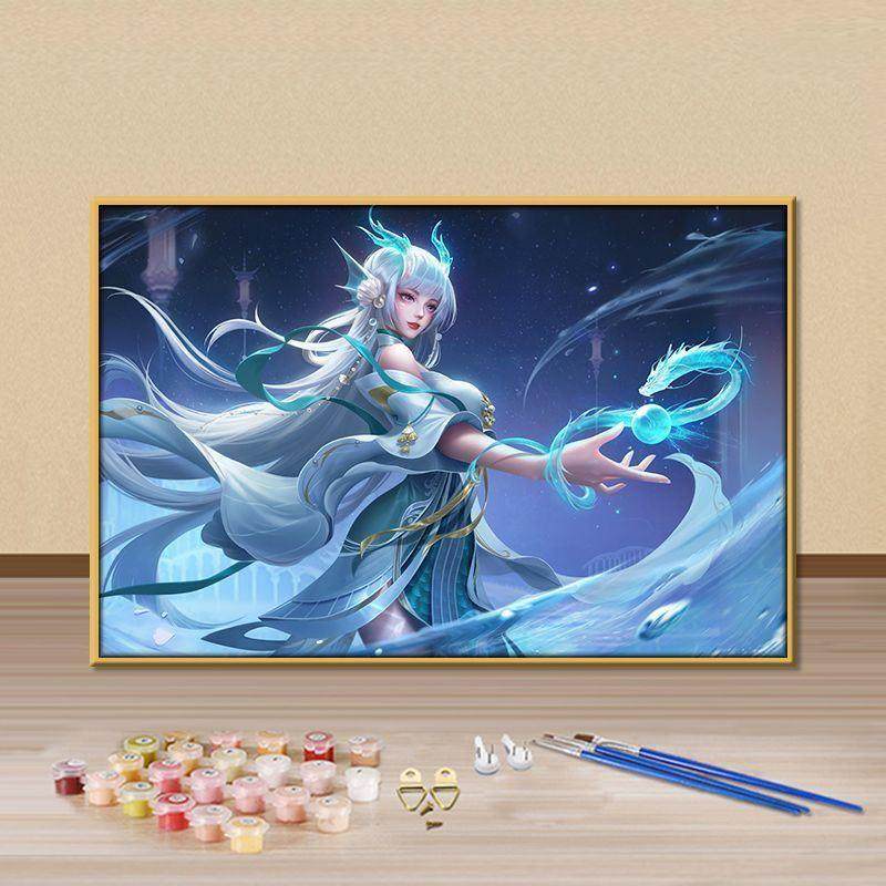 王者荣耀数字油画diy填色画西施手工定制解压丙烯画房间装饰挂画