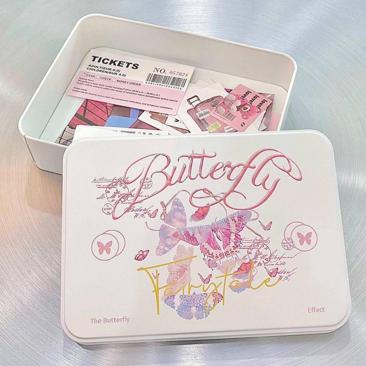 ins蝴蝶小铁盒高颜值少女心小卡吧唧谷子贴纸素材收纳盒可爱创意