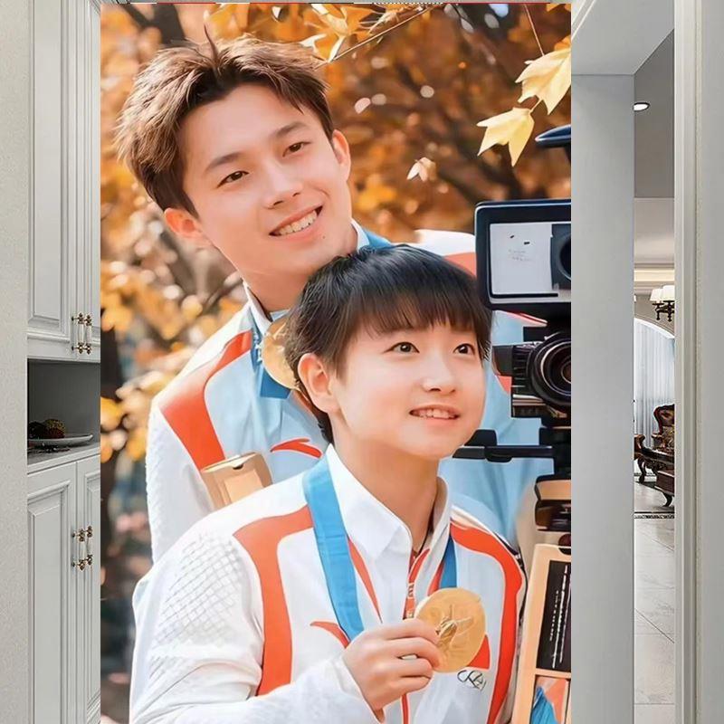 数字油画diy王楚钦孙颖莎手绘填充油彩卧室房间客厅书房装饰画图片