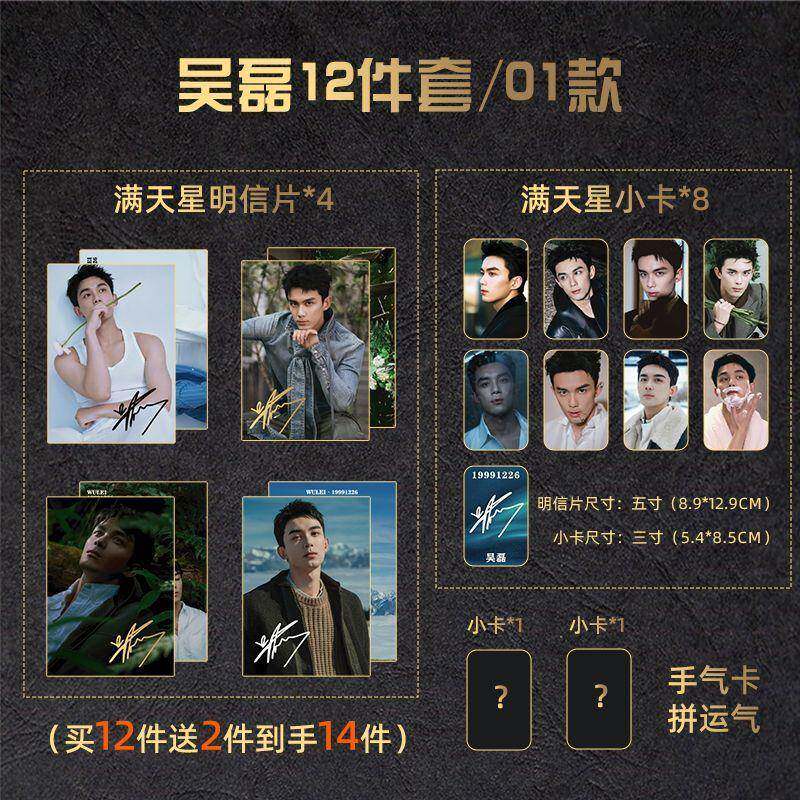 吴磊12件套明信片小卡精美ins风满天星覆膜防水纪念卡diy全套便宜