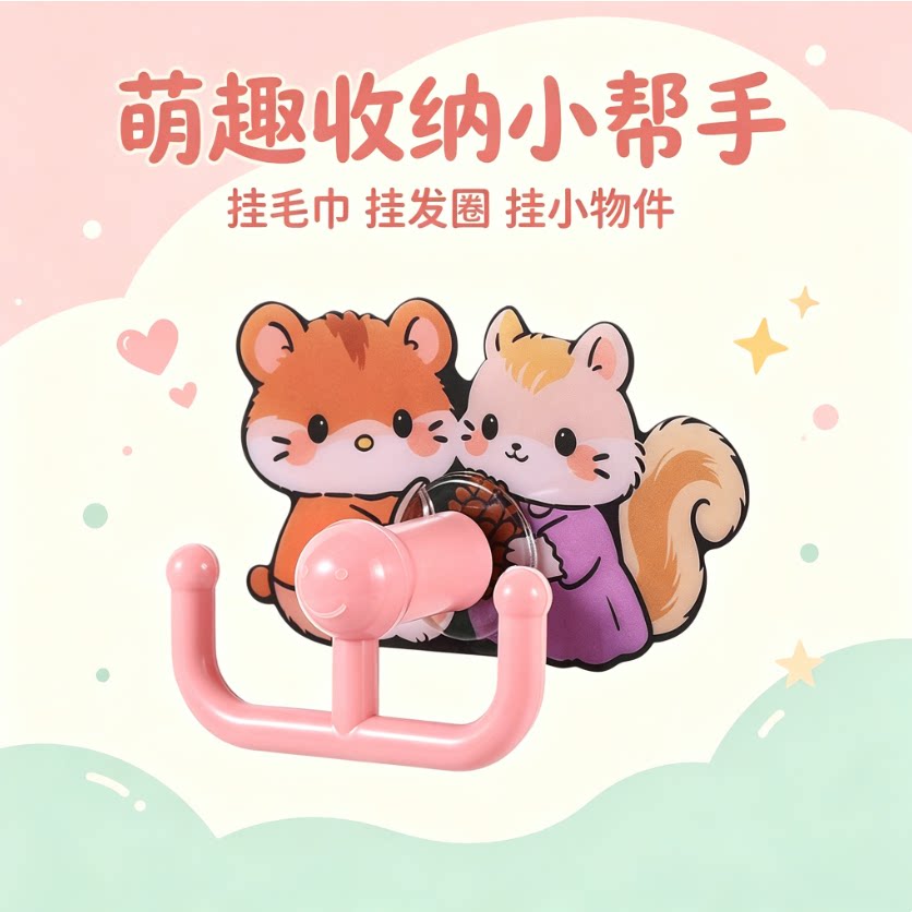 可爱卡通免打孔挂钩 浴室壁挂毛巾架 家用无痕收纳粘钩易安装