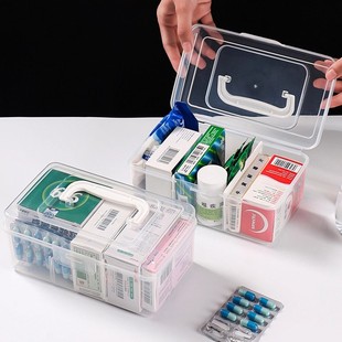 家庭医药箱分格药物收纳盒大容量旅行便携带提手医疗包儿童小药箱