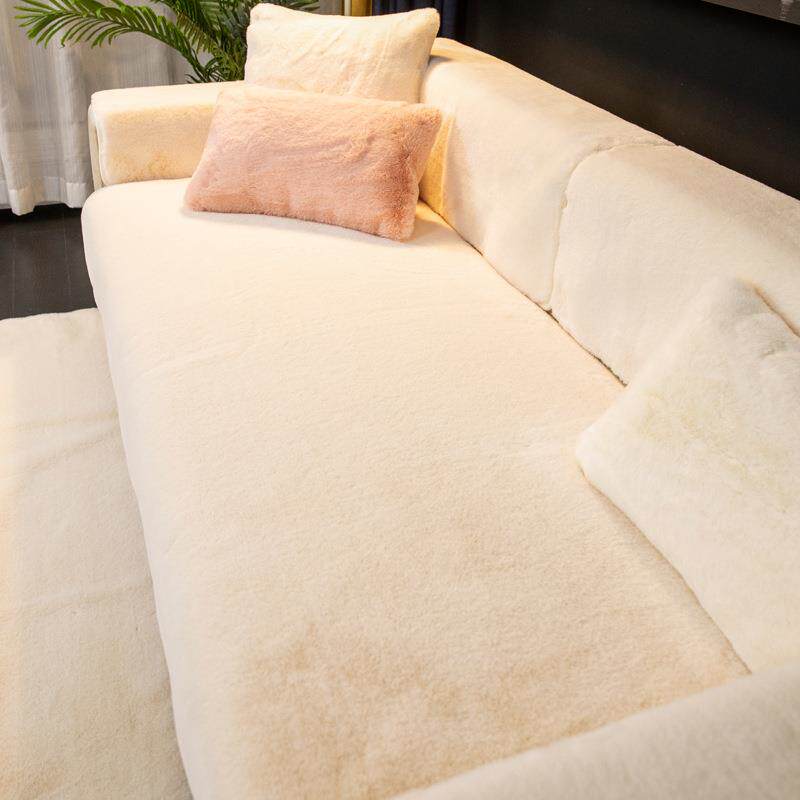 沙发垫冬季防滑北欧简约毛绒坐垫子高档加绒加厚真皮沙发套罩盖巾