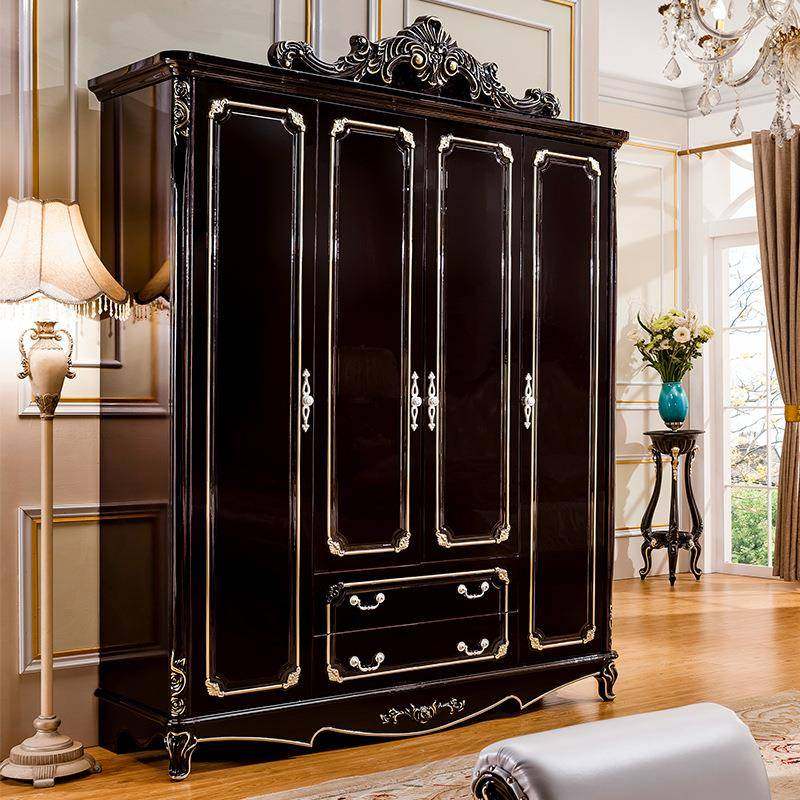美式衣柜现代简约卧室四门黑檀色轻奢整体实木大衣柜衣橱欧式家具
