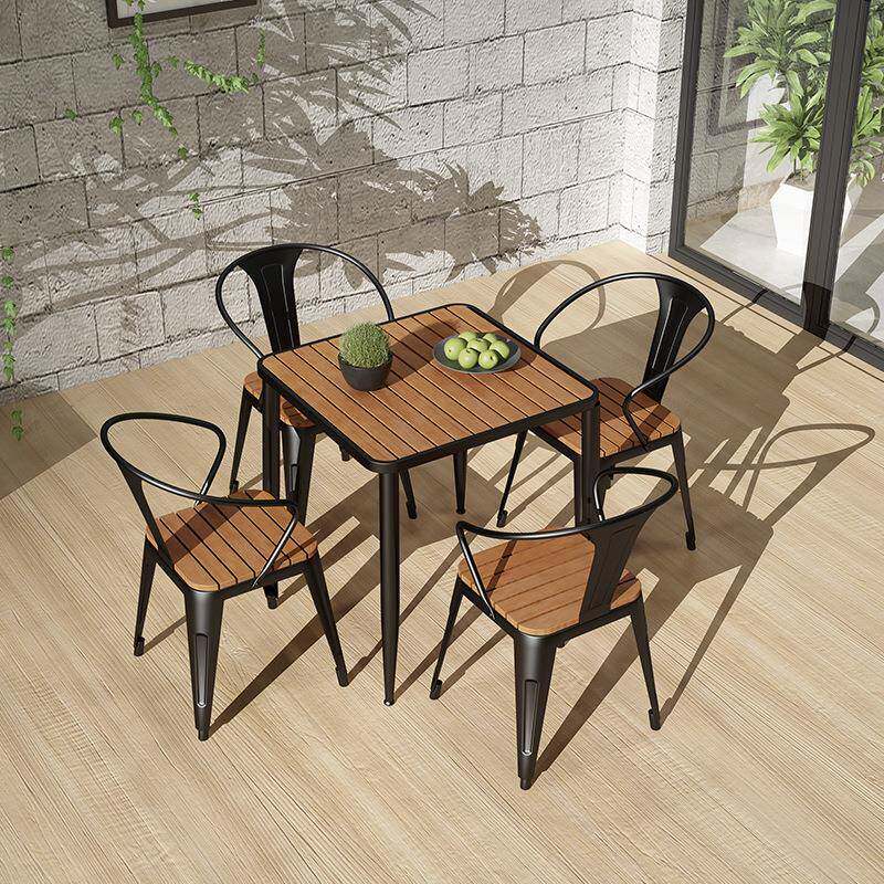 简约塑木户外桌椅组合奶茶店餐厅室外露天桌子家用庭院小方桌