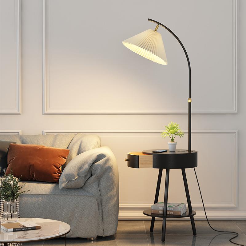 北欧轻奢客厅沙发边落地灯网红卧室床头柜带抽屉置物架一体灯