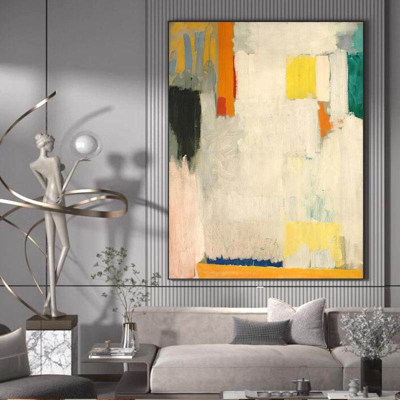 纯手绘油画抽象客厅装饰画小众北欧玄关入户挂画彩色艺术极简壁画