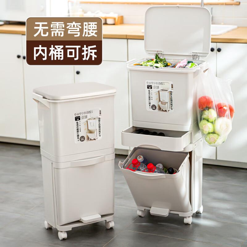家用厨房垃圾桶双层免弯腰脚踏带盖分类防臭大号厨余干湿分离日式