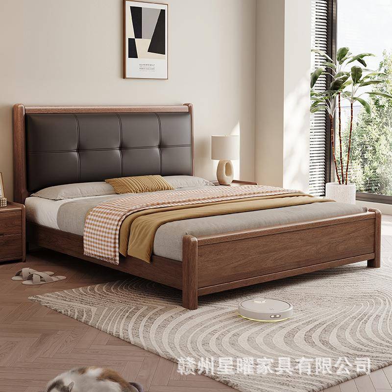 新中式主卧1.8米x2米双人大床1.5米软包豪华婚床卧室胡桃木实木床