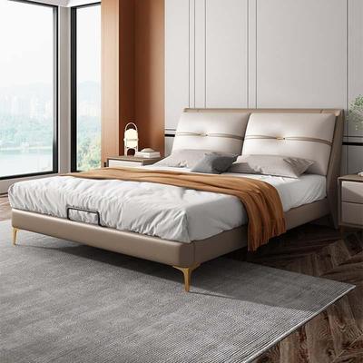 真皮床轻奢现代主卧大床高端大气网红款软床双人实木婚床现代简约