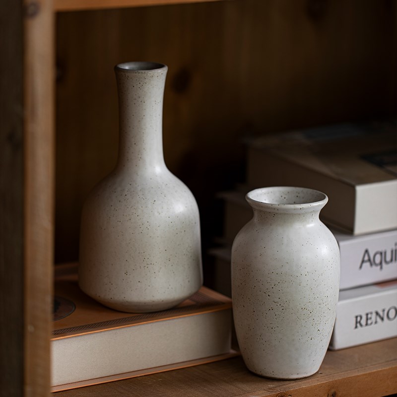 景德镇白色小花瓶复古怀旧粗陶花器民宿酒店样板间桌面装饰品摆件