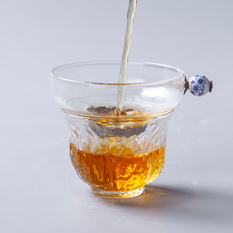 景德镇日式锤纹耐热玻璃茶漏核桃型耐高温茶滤纱网过滤网茶具配件