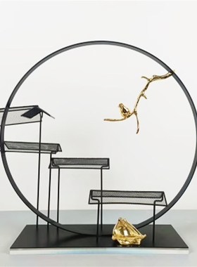 新中式大理石金属桌面摆件样板房样品屋展示中心酒店别墅古典禅意