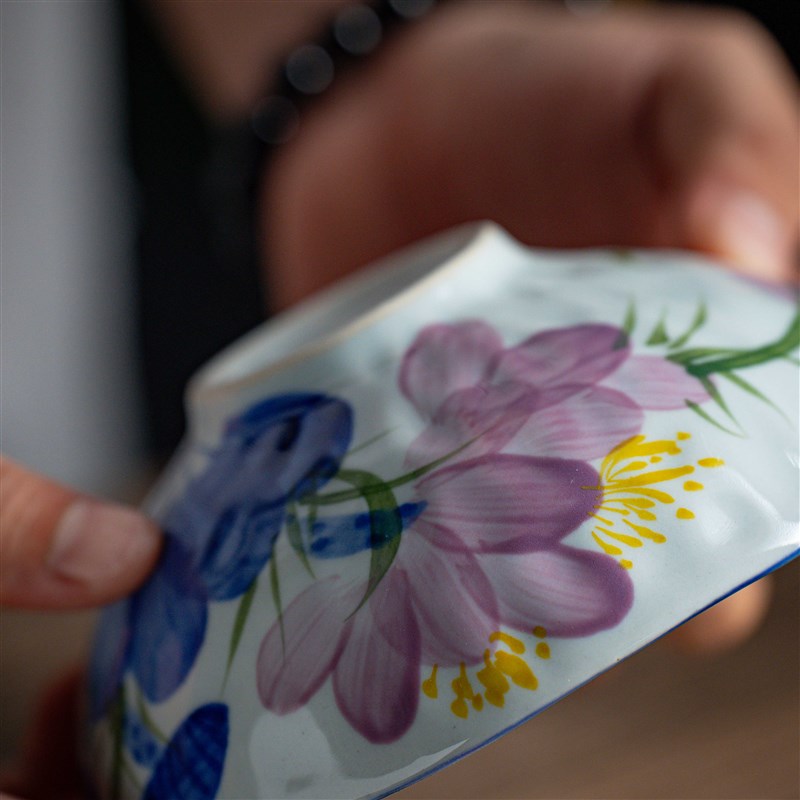 景德镇陶瓷碗手捏碗釉下彩陶瓷复古创意家用沙拉碗米饭碗6.3寸