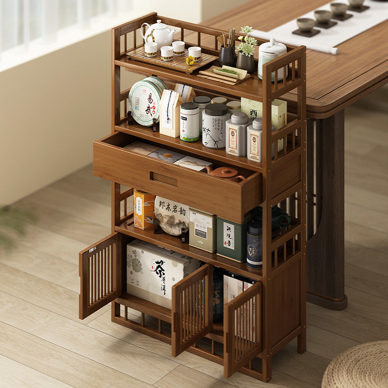 小型博古架实木中式茶柜置物架茶室茶叶收纳架茶具摆放架茶桌边几