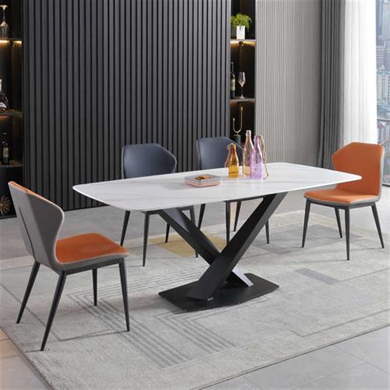 岩板餐桌椅组合家用小户型交叉餐台客厅轻奢长方形一桌六椅吃饭桌