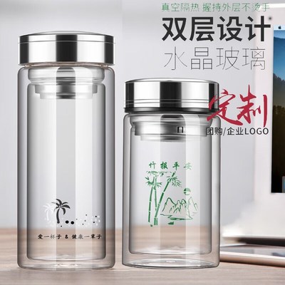 耐热矮胖加厚双层玻璃泡茶杯水晶商务喝水杯子单层男女士户外车载