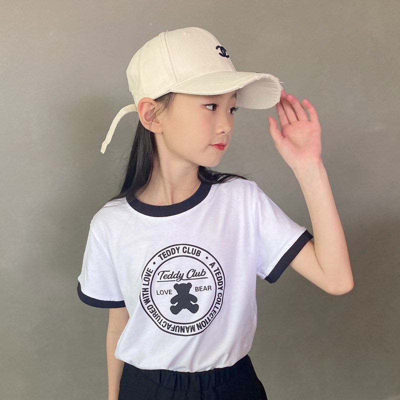 夏装女童T恤上衣2024新款儿童短袖t恤女孩纯棉白色洋气中大童潮童