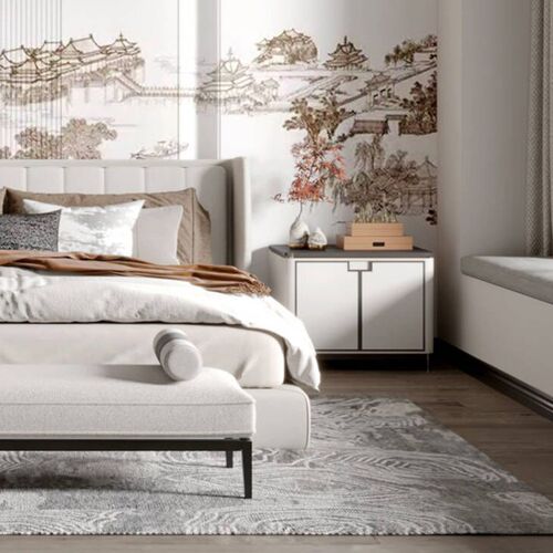 意式极简奶油风绒布床1.8米2米超大双人床静音床板软包靠背定制