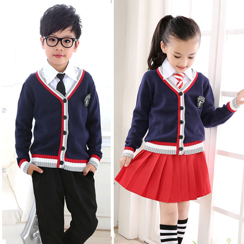 儿童毛线背心男童女童毛衣纯棉针织马甲英伦中小学生校服长袖开衫