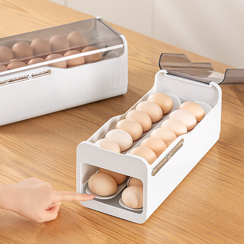冰箱鸡蛋收纳盒家用厨房保鲜盒放鸡蛋盒滑梯式滚动装蛋神器整理盒