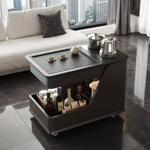 现代简约中古风小茶几可移动泡茶桌茶盘可烧水侧边储物柜推车边几